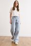 Women's Light Blue Snow Wash Front and Back Stone Detailed Wide Leg Jeans Jea-19000128 - 2