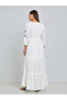 White Embroidered 3/4 Sleeves Maxi Dress - 5