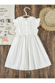Girls White Ruffled Sleeve Embroidered Dress - 2