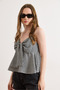 Women's Black Adjustable Strap Bow Front Gingham Blouse Blz-19003272 - 5