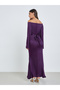 Purple Off Shoulder Maxi Dress with Tie Up Belt - 5