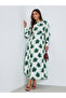 Green Floral Cuffed Sleeves Shirt Maxi Dress - 3