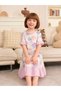 Girls Floral Print Round Neck Ruffle Hem Nightdress - 3