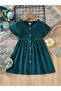 Girls Teal Buttoned Short Sleeve Dress