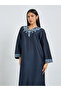 Navy Blue Embroidered Yoke Jalabiya - 2