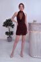 Women's Lace Detailed Degaje Collar Mini Dress White, Brown, Black - 3