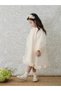 Girls Beige Balloon Sleeve A-Line Dress - 6