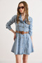 Women's Light Blue Belt Li Ruffled Pocketed Mini Denim Dress Elb-19002554 - 3