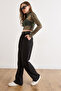 Women's Black Belt Li Pocketed Slim D Drapey K Velvet Pants Pnt-19000397 - 3