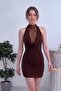 Women's Lace Detailed Degaje Collar Mini Dress White, Brown, Black - 2
