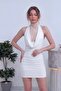 Women's Lace Detailed Degaje Collar Mini Dress White, Brown, Black - 5