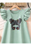 Girls Graphic Print Ruffled Sleeve Dress - 6