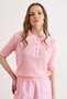 Women's Pink Striped Detail Polo Neck Lace-Like Knit Knitwear Blouse Blz-19003227 - 3