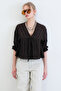 Bitter Brown V-Neck Three-Quarter Sleeve Elastic Ruffle Fabric Blouse Alc-X15414 - 5