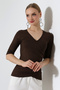Women's Brown V-Neck Blouse - 3