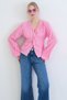 Women's pink v-neck ruffle fabric blouse with twist detail alc-x15416 - 5