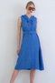 Indigo Buttoned Linen Woven Dress with Ruffle Detail on the Front and Belt Alc-X15330 - 2