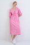 Pink V-Neck Tie-Detail Ruffle Fabric Maxi Dress Alc-X15413 - 5
