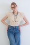 Beige Crew Neck Padded Transparent Knitted Blouse with Shawl Detail on the Front Alc-X15334 - 2