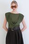 Green Crew Neck Padded Transparent Knitted Blouse with Shawl Detail on the Front Alc-X15334 - 4
