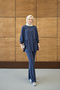 Women's Double Set with Grass and Ruffle Detail on the Front, Navy Blue - 2