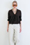 Bitter Brown V-Neck Three-Quarter Sleeve Elastic Ruffle Fabric Blouse Alc-X15414 - 4