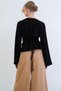 Women's black v-neck ruffle fabric blouse with twist detail alc-x15416 - 7
