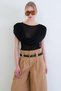 Black Crew Neck Padded Transparent Knitted Blouse with Shawl Detail on the Front Alc-X15334 - 3