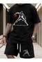 Basketball Printed white t-shirt black shorts knitted top and bottom set