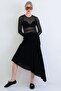 Black Asymmetrical Cut Lined Knitted Midi Skirt Alc-X15402 - 5