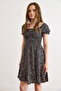 Women's Black Gipe Detailed Mini Woven Viscose Dress Elb-19002606 - 2