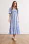 Women's Blue White Floral Gipe Detailed Midi Woven Viscose Dress Elb-19002607 - 2