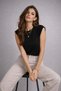 Women's Black Cotton Pack Curled Sleeve Detail Crew Neck T-Shirt - 5