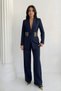 Women's Double Suit Gold K Belt I V Padded Shoulders Blazer Jacket B Wide-Leg Trousers Suit