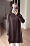 Side Zipper Basic Mercerized Tunic - Brown