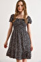 Women's Black Gipe Detailed Mini Woven Viscose Dress Elb-19002606
