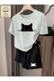 Cat shorts t-shirt - shorts bottom top tracksuit set b Printed o Oversized crew neck