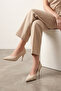 Women's Stiletto Pointed Toe V-Neck Knitted Patterned Classic Heeled Shoes Elnos Ecru - 6