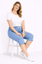 Women's Plus Size Light Blue, Elastic Waist, Slit Detail at the Leg, High Waist Denim Capri 65N39418 - 5