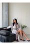 Women's White-Claret Red Atlas Fabric Shirt Collar Ethnic Patterned Belt Pack Maxi Dress Jen2648 - 4