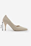 Women's Stiletto Pointed Toe V-Neck Knitted Patterned Classic Heeled Shoes Elnos Ecru - 3