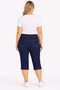 Women's Plus Size Navy Blue, Elastic Waist, Slit Detail at the Leg, High Waist Denim Capri 65N39418 - 7