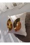 Steel Earrings Striped Fan Model Gold Color Dangle Earrings - 7