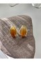 Steel Brown Large Drop Oval Natural Stone Look Earrings - 3