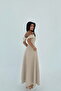 Beige Creil Strapped Double Fabric Long Dress TNS-4423 - 5