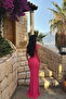 Fuchsia Orleans Cut-Out Detail Draped Long Dress Ate-3323 - 2