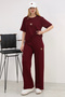 Women's Embroidery Detailed T-Shirt and Pants Two-Piece Set – Comfortable Fit Casual Sports Combination - 2