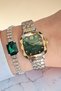 Bracelet Gift Gold/Metallic Green Dial Women Wristwatch 27mm Steel Band Cut Glass 2 Years Warranty - 3