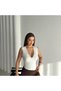 Women's Leather N V-Neck Lace Detailed Slim Fit Blouse — Sleeveless Stylish Women's Blouse - 2