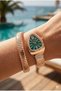 Women's 22mm Steel Case Rose Gold Steel Band Green Dial Wristwatch - 3